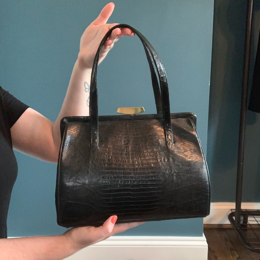 Vintage Black Croc Shoulder Bag